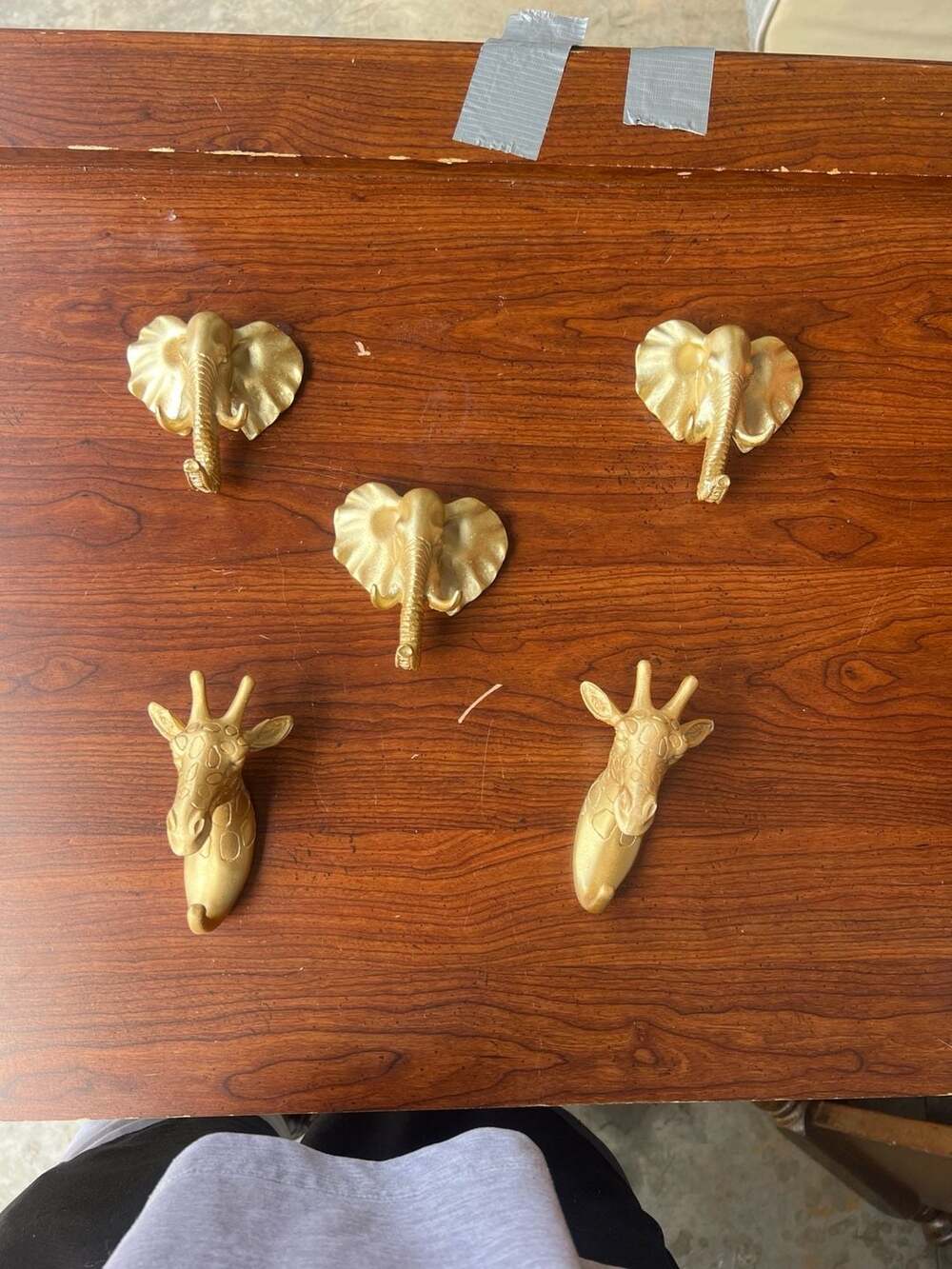 5-Piece Vintage Gold Safari Animal Wall Hook Set (Elephants & Giraffes)